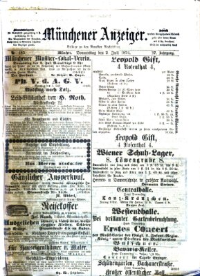 Münchener Anzeiger (Neueste Nachrichten aus dem Gebiete der Politik) Donnerstag 2. Juli 1874