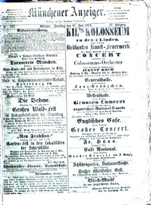 Münchener Anzeiger (Neueste Nachrichten aus dem Gebiete der Politik) Samstag 11. Juli 1874