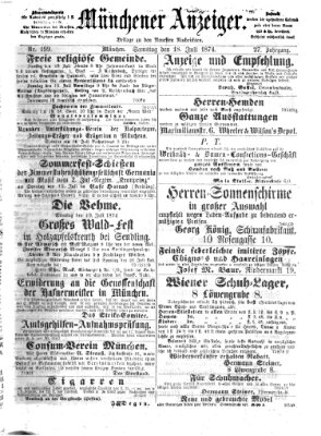 Münchener Anzeiger (Neueste Nachrichten aus dem Gebiete der Politik) Samstag 18. Juli 1874
