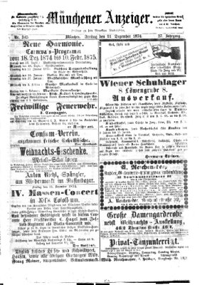 Münchener Anzeiger (Neueste Nachrichten aus dem Gebiete der Politik) Freitag 11. Dezember 1874