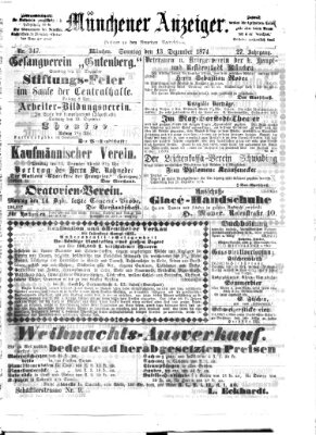 Münchener Anzeiger (Münchner neueste Nachrichten) Sonntag 13. Dezember 1874