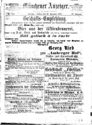 Münchener Anzeiger (Münchner neueste Nachrichten) Freitag 25. Dezember 1874
