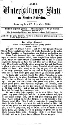Neueste Nachrichten aus dem Gebiete der Politik Sonntag 27. Dezember 1874