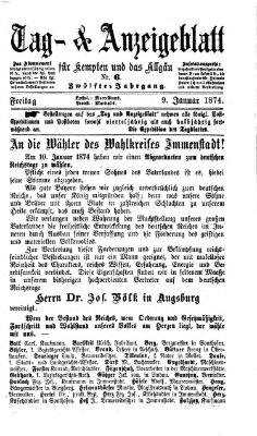 Tag- und Anzeigeblatt für Kempten und das Allgäu Freitag 9. Januar 1874