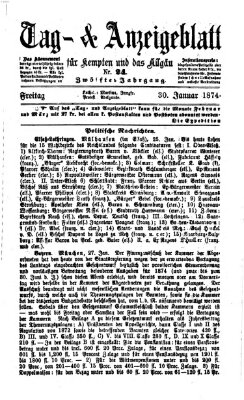Tag- und Anzeigeblatt für Kempten und das Allgäu Freitag 30. Januar 1874