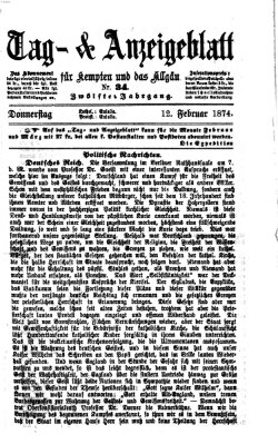 Tag- und Anzeigeblatt für Kempten und das Allgäu Donnerstag 12. Februar 1874