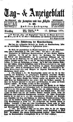 Tag- und Anzeigeblatt für Kempten und das Allgäu Dienstag 17. Februar 1874
