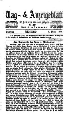 Tag- und Anzeigeblatt für Kempten und das Allgäu Dienstag 3. März 1874