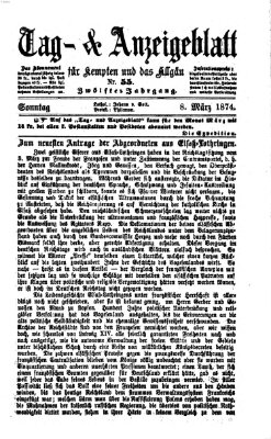 Tag- und Anzeigeblatt für Kempten und das Allgäu Sonntag 8. März 1874