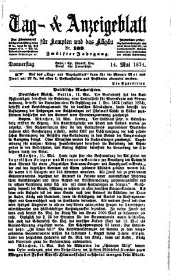 Tag- und Anzeigeblatt für Kempten und das Allgäu Donnerstag 14. Mai 1874