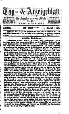Tag- und Anzeigeblatt für Kempten und das Allgäu Dienstag 11. August 1874