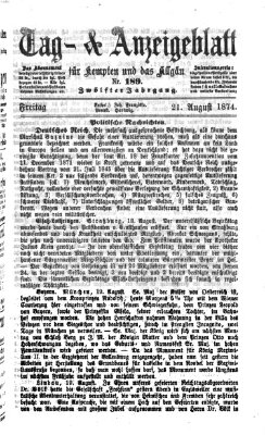 Tag- und Anzeigeblatt für Kempten und das Allgäu Freitag 21. August 1874