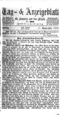Tag- und Anzeigeblatt für Kempten und das Allgäu Freitag 11. September 1874