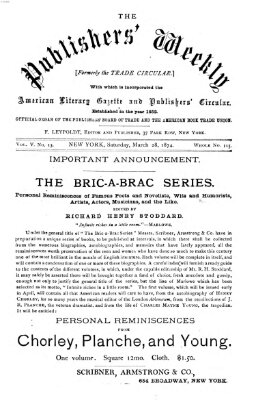 Publishers' weekly Samstag 28. März 1874