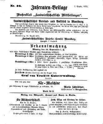 Landwirthschaftliche Mittheilungen Mittwoch 5. Mai 1875