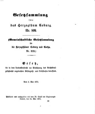 Gesetz-Sammlung für das Herzogtum Coburg (Coburger Regierungs-Blatt) Samstag 15. Mai 1875