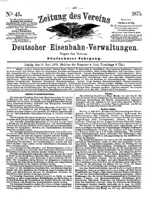Zeitung des Vereins Deutscher Eisenbahnverwaltungen (Eisenbahn-Zeitung) Freitag 11. Juni 1875