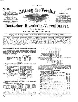 Zeitung des Vereins Deutscher Eisenbahnverwaltungen (Eisenbahn-Zeitung) Montag 23. August 1875