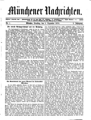 Münchener Nachrichten Dienstag 1. Dezember 1874