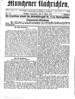 Münchener Nachrichten Donnerstag 29. April 1875