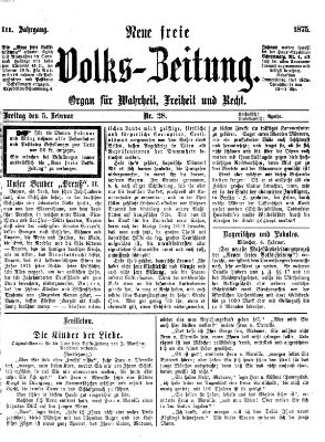 Neue freie Volks-Zeitung Freitag 5. Februar 1875