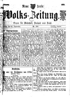Neue freie Volks-Zeitung Donnerstag 16. September 1875