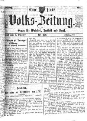 Neue freie Volks-Zeitung Mittwoch 6. Oktober 1875