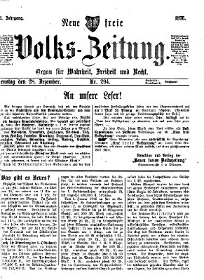 Neue freie Volks-Zeitung Dienstag 28. Dezember 1875