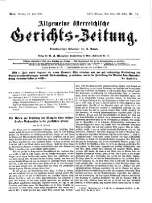 Allgemeine österreichische Gerichts-Zeitung Dienstag 22. Juni 1875