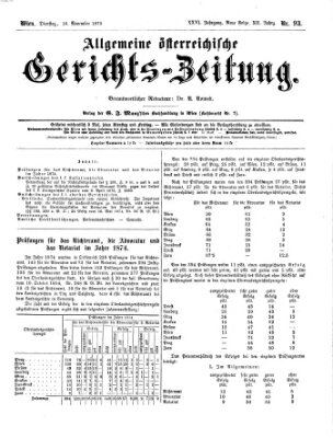 Allgemeine österreichische Gerichts-Zeitung Dienstag 16. November 1875