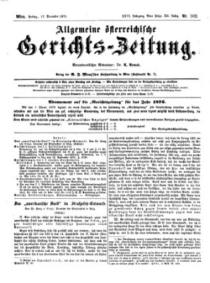 Allgemeine österreichische Gerichts-Zeitung Freitag 17. Dezember 1875