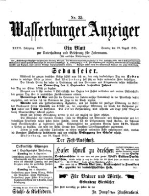 Wasserburger Anzeiger (Wasserburger Wochenblatt) Sonntag 29. August 1875