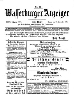 Wasserburger Anzeiger (Wasserburger Wochenblatt) Sonntag 26. September 1875
