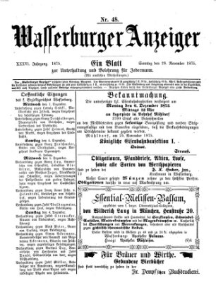 Wasserburger Anzeiger (Wasserburger Wochenblatt) Sonntag 28. November 1875