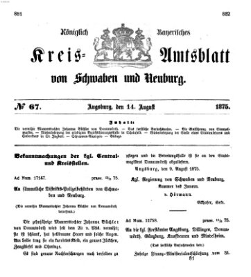 Königlich Bayerisches Kreis-Amtsblatt von Schwaben und Neuburg Samstag 14. August 1875