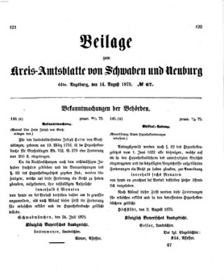 Königlich Bayerisches Kreis-Amtsblatt von Schwaben und Neuburg Samstag 14. August 1875