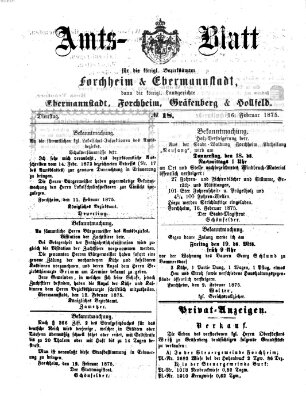 Amtsblatt für die Königlichen Bezirksämter Forchheim und Ebermannstadt sowie für die Königliche Stadt Forchheim Dienstag 16. Februar 1875