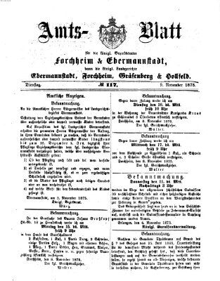 Amtsblatt für die Königlichen Bezirksämter Forchheim und Ebermannstadt sowie für die Königliche Stadt Forchheim Dienstag 9. November 1875