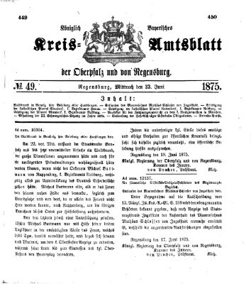 Königlich-bayerisches Kreis-Amtsblatt der Oberpfalz und von Regensburg (Königlich bayerisches Intelligenzblatt für die Oberpfalz und von Regensburg) Mittwoch 23. Juni 1875