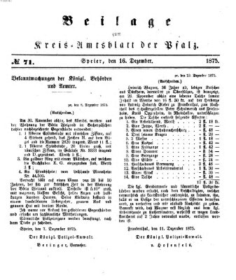 Königlich-bayerisches Kreis-Amtsblatt der Pfalz (Königlich bayerisches Amts- und Intelligenzblatt für die Pfalz) Donnerstag 16. Dezember 1875