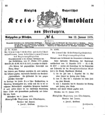 Königlich-bayerisches Kreis-Amtsblatt von Oberbayern (Münchner Intelligenzblatt) Dienstag 12. Januar 1875