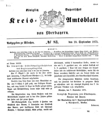 Königlich-bayerisches Kreis-Amtsblatt von Oberbayern (Münchner Intelligenzblatt) Freitag 10. September 1875