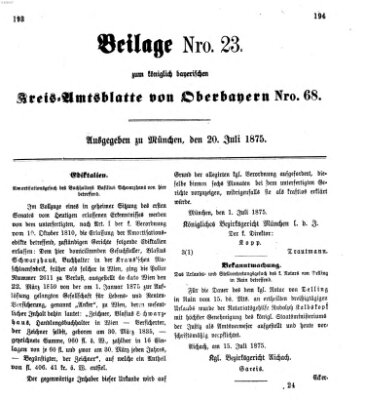 Königlich-bayerisches Kreis-Amtsblatt von Oberbayern (Münchner Intelligenzblatt) Dienstag 20. Juli 1875