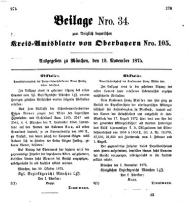 Königlich-bayerisches Kreis-Amtsblatt von Oberbayern (Münchner Intelligenzblatt) Freitag 19. November 1875