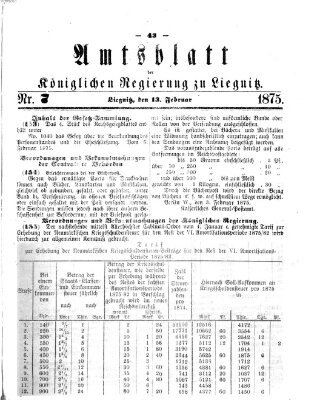 Amts-Blatt der Preußischen Regierung zu Liegnitz Samstag 13. Februar 1875
