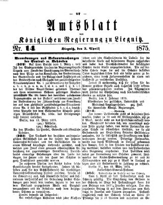 Amts-Blatt der Preußischen Regierung zu Liegnitz Samstag 3. April 1875