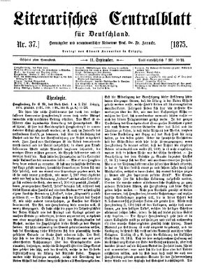 Literarisches Zentralblatt für Deutschland Samstag 11. September 1875