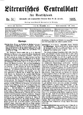 Literarisches Zentralblatt für Deutschland Samstag 18. Dezember 1875