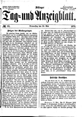 Dillinger Tag- und Anzeigeblatt (Tagblatt für die Städte Dillingen, Lauingen, Höchstädt, Wertingen und Gundelfingen) Donnerstag 20. Mai 1875