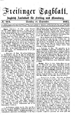 Freisinger Tagblatt (Freisinger Wochenblatt) Samstag 18. September 1875